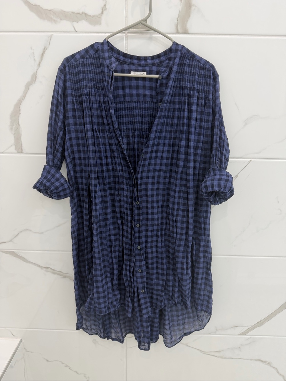 Women's Navy Gingham Swim Coverup Tunic